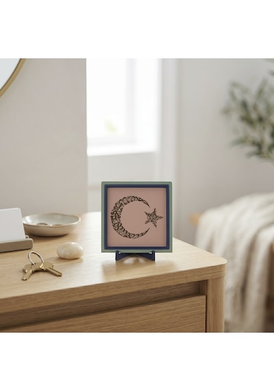 Hilal Ve Yıldız Motifli Kelime-i Tevhid, Yaşam Alanınız İçin Zarif Ve Manevi Dekorasyon 10x10 Cm