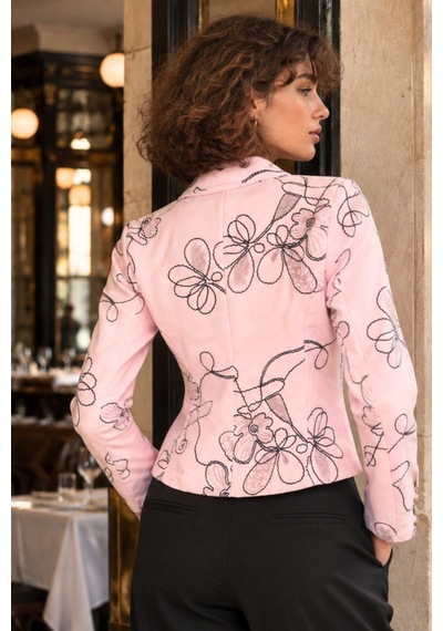 Armonika Kadın Açık Pembe Kruvaze Yaka Desenli Crop Ceket Arm-27k001025