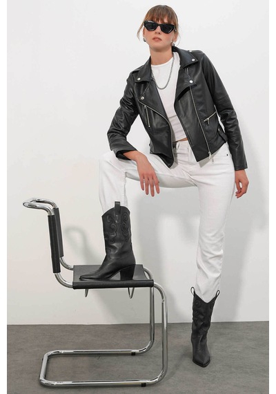 Bigdart Biker Siyah Kadın Deri Ceket 1025