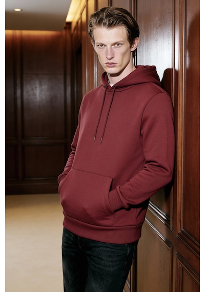 AC&Co / Altınyıldız Classics Standart Fit Normal Kesim Kapüşonlu Kanguru Cepli Pamuklu Erkek Sweatshirt Bordo