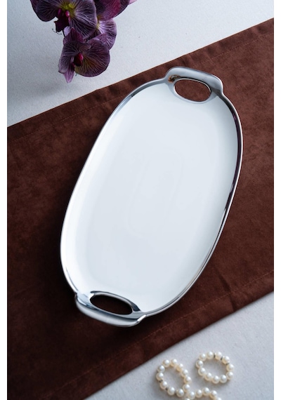 Acar Arven Oval Silver Sunum Tepsisi - 45 Cm Beyaz