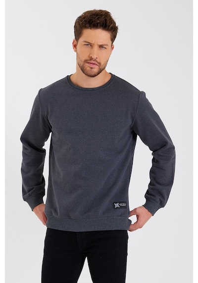 MMetalic Bisiklet Yaka Etiket Detayı İçi Pamuklu Erkek Sweatshirt Antrasit