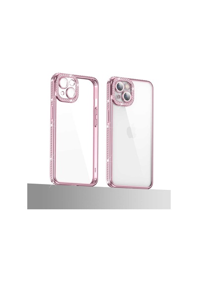Apple Uyumlu iPhone 13 Kılıf Kamera Korumalı Taşlı Zore Mina Kapak Rose Gold