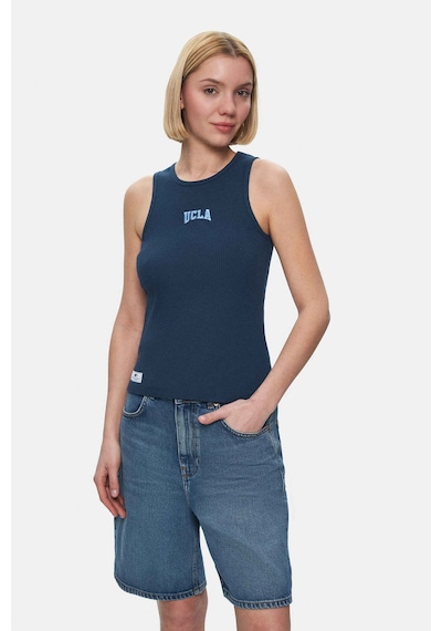 Salınas Lacivert Sıfır Kol Nakışlı Standard Fit Kadın Tshirt Lacivert