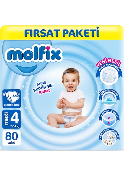 Molfix Bebek Bezi 4 Beden Maxi Fırsat Paketi 80 Adet