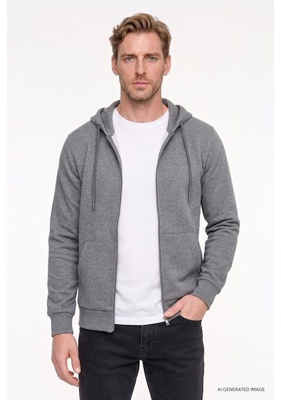 AC&Co / Altınyıldız Classics Erkek Antrasıt Melanj Standart Fit Normal Kesim Kapüşonlu Fermuarlı Sweatshirt Antrasit