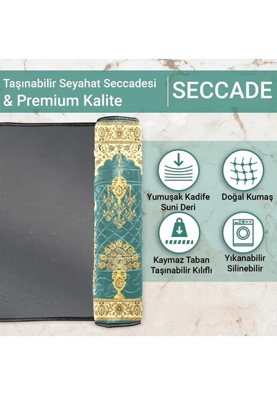 Ravabi Rug Araç İçi Ve İşyeri İçin Deri Tabanlı Namazlık, Çantalı Hediyelik Seyahat Seccadesi 70x110cm 21231021