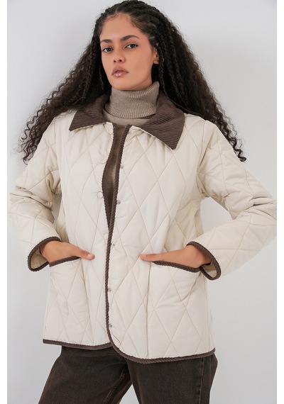 Bigdart Kadın Kapitone Oversize Mont 5226 - Ekru Kahve Çok Renkli