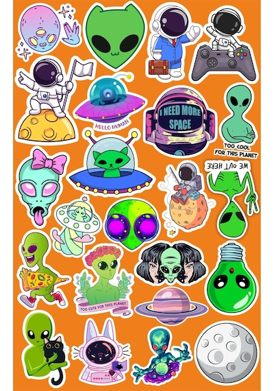 Space Uzay Çıkartmaları Seri 3 Sticker Telefon Laptop Notebook Tablet Defter Matara Sticker Etiket Diğer
