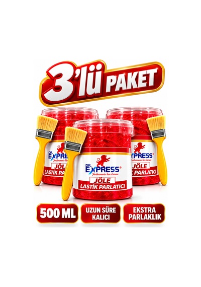 Premium Lastik Parlatıcı Jöle 500 Ml Parlak Görünüm Uzun Süre Etkili Yeniler Jel Parlatıcı Fırçalı 3'lü Set - 926080219