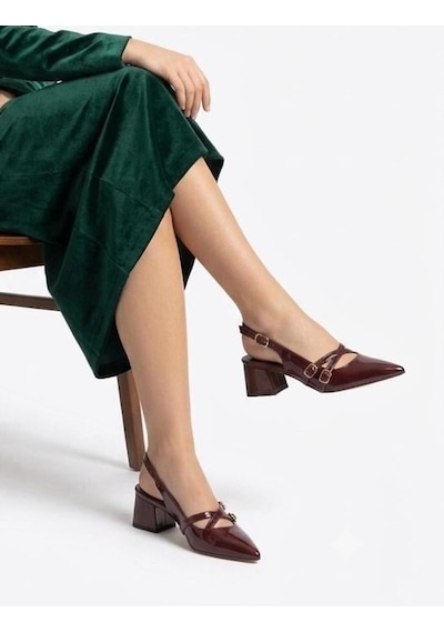 Asmi Shoes Kadın Jela Bordo Rugan 4 Cm Kısa Topuklu Tokalı Ayakkabı