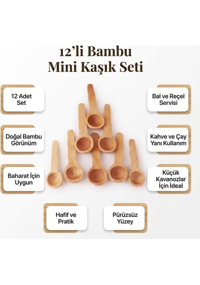 12 Adet Bambu Baharat Kaşık, Reçel Bal Kaşığı Doğal Ve Şık 12 Adet Baharat Ve Ölçek Kaşığı Seti - Mutfakta Estetik Ve Fonksiyonellik Bir Arada
