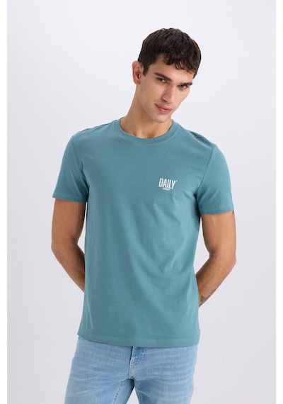 DeFacto %100 Pamuk Slim Fit Dar Kesim Bisiklet Yaka Baskılı Kısa Kollu Tişört C2078AX25SMGN1081