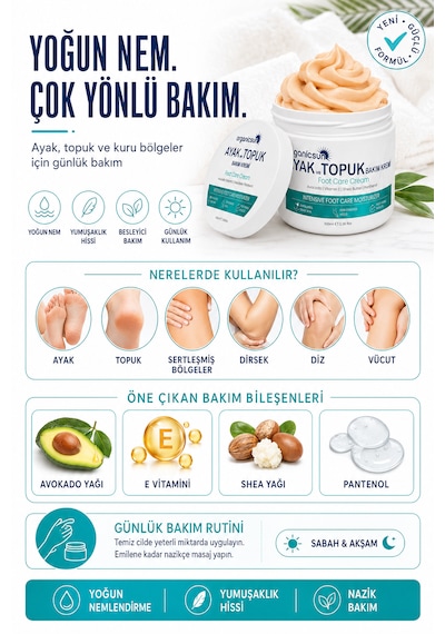 Organicsun Ayak Ve Topuk Çatlak Bakım Kremi 100ml - Ayak Kokusu, Tırnak Bakımı Avokado Ve Shea Yağlı Yoğun Nemlendirici