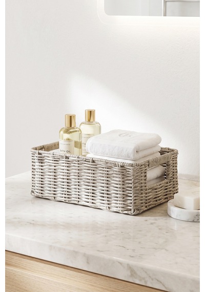 Ocean Home Textile Yıkanabilir Gri Pp Rattan Sepet 39 X 29 X 13 Cm