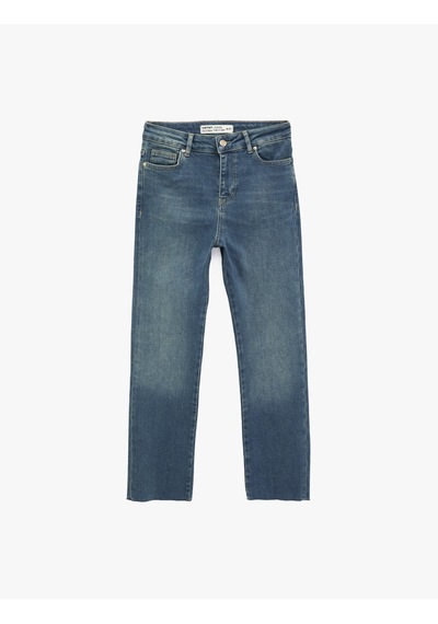 Koton Normal Bel Dar Kesim Düğmeli Pamuklu İspanyol Paça Denim Pantolon - Flare Jeans Green Cast 6sal40190md Yeşil