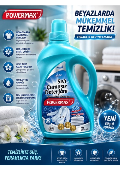 Powermax Sıvı Çamaşır Deterjanı 3'lü Set Beyazlar + Renkliler + Siyahlar 2 L X 3