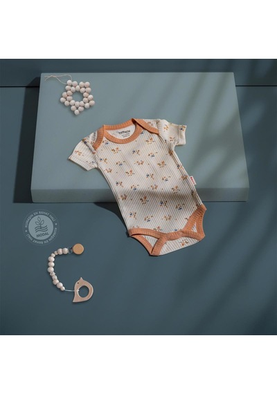 Tiffany Baby & Kids Tiffany Body Kısa Kol Floral Modal Theme Krem - Somon Açık Bej