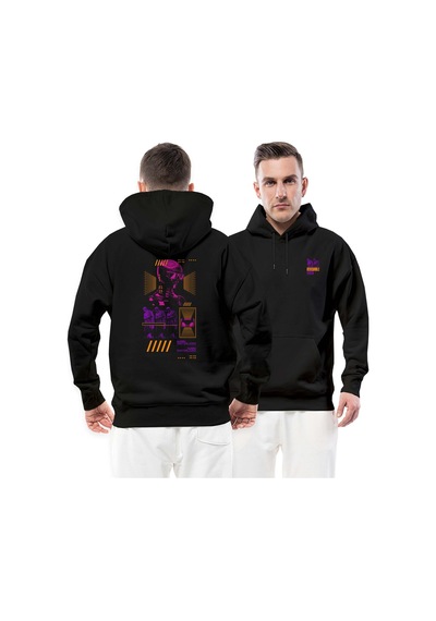 Renewable Synth Mor Human Siyah Streetwear Kapşonlu Hoodie