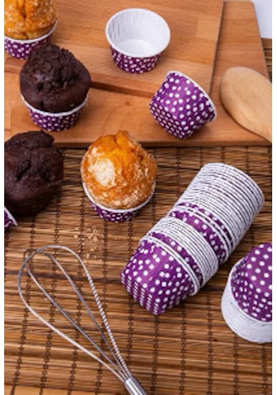 Kağıt Muffin Kek Kalıbı Puantiyeli Mor