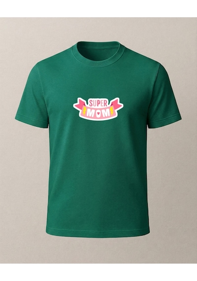 Super Mom Baskılı T-shirt Yeşil