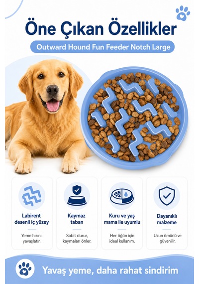 Outward Hound Fun Feeder Notch Yavaş Beslenme Köpek Mama Kabı Large