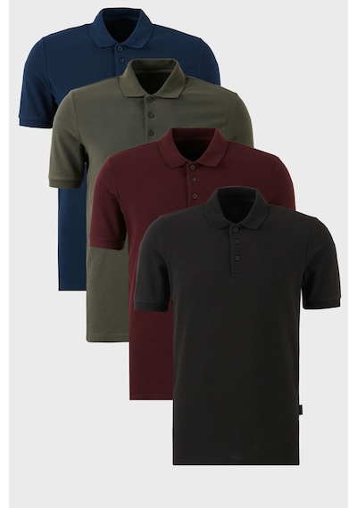 Buratti Pamuklu Regular Fit Düğmeli Polo Yaka 4'Lü Paket Erkek T Shirt 5902127S4 Siyah-Indigo-Vişne-Haki