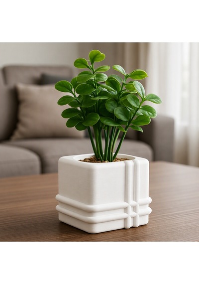 3d Baskı Square Planter - Izgara Desenli Küp Saksı-beyaz Çok Renkli