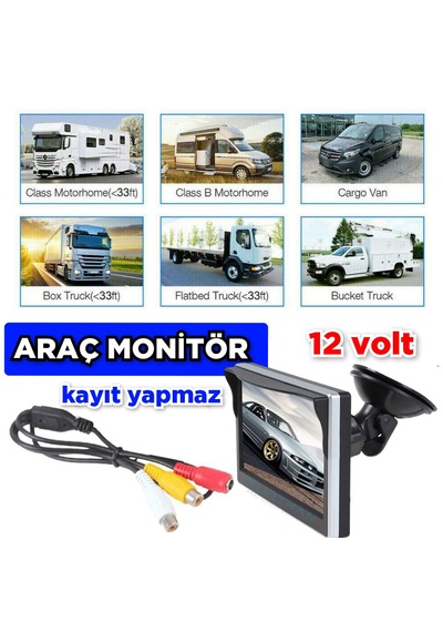 5'' Cam Vantuzlu Kayıtsız Araç Monitörü Kamerasız 12 Volt