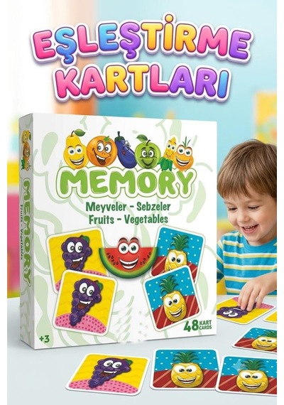 Meyveler Ve Sebzeler Hafıza Oyunu 48 Kartlı Eğitici Zeka Zihinsel Gelişim Ve Problem Çözme Oyunu