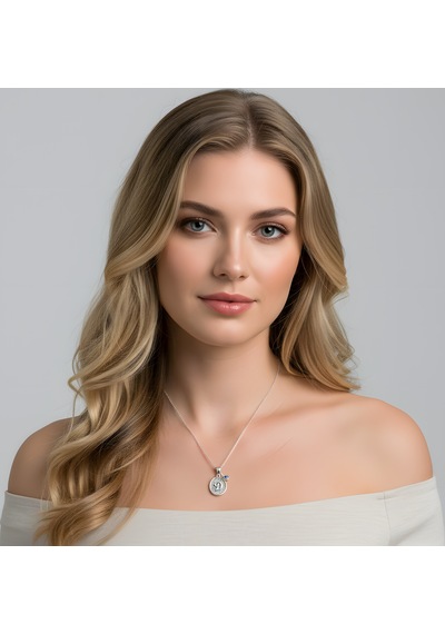 Desenli Oval Gümüş Harf Kolye - Rose Pembe