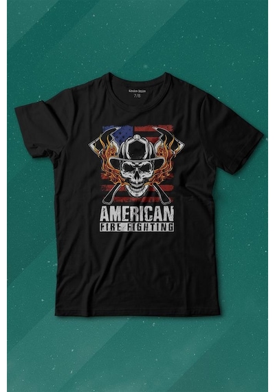 Kendim Seçtim American Fire Fighter Skull Korsan Çekiç Kafalı Baskılı Tişört Çocuk T-shirt 001