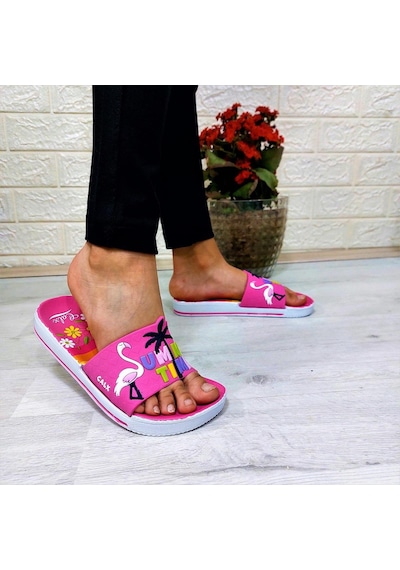 Calx 319 Pembe-beyaz 3d Baskılı Kız Çocuk Terlik Pembe - Beyaz
