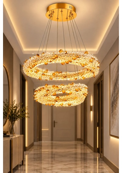 Modern Premıum Gold Led Avize 3 Renkli Lüks Sarkıt Salon Yemek Odası Avizesi 100w Beyaz