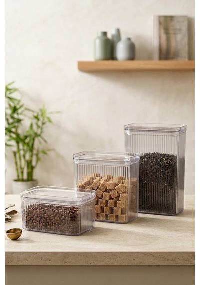 3'lu Etiketli Vakumlu Kavanoz Seti Tea,coffee,sugar 1x2,7lt-1x1,6lt-1x900ml Beyaz