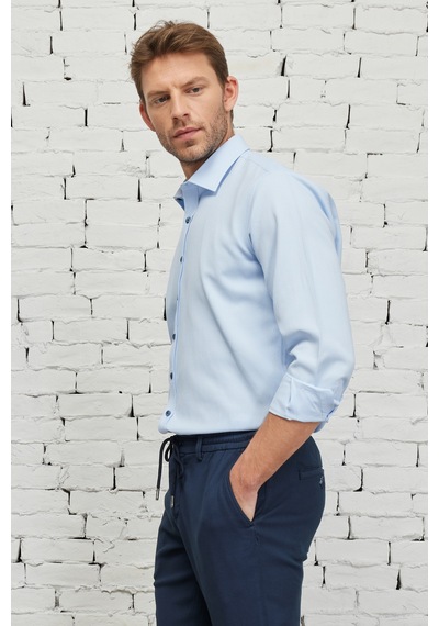 AC&Co / Altınyıldız Classics Erkek Acık Mavı Comfort Fit Geniş Kesim Klasik Yaka Pamuklu Rahat Armürlü Gömlek Acık Mavı Açık Mavi
