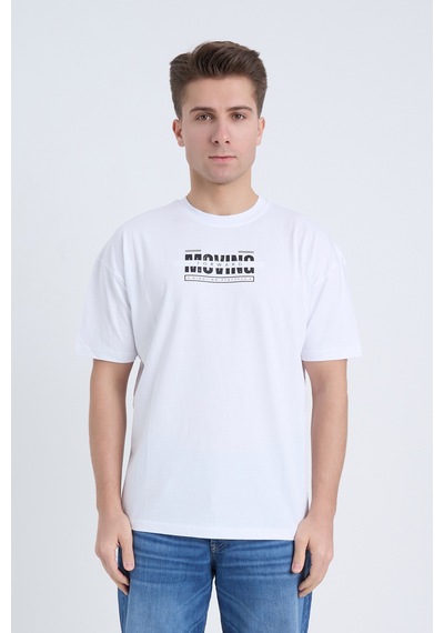 Velvoria Unisex Oversize Relaxed Moving Baskılı Beyaz Renk T-shirt