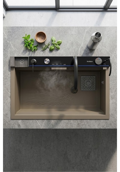 Viktoria Akıllı Granit Evye + Aksesuar Set Cappuccino 77 53 İsimdebelirtilmiş