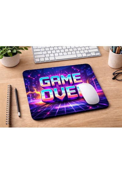 Game Over Yazılı Gaming Mousepad 21x17,5 Cm Kaymaz Tabanlı Oyuncu Mouse Pad Neon Tasarım