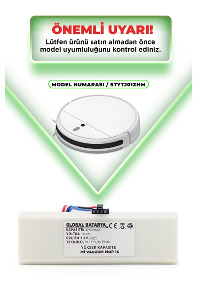Xiaomi Mi Vacuum Mop 1c 2in1 Batarya 3200mah Yüksek Kapasite