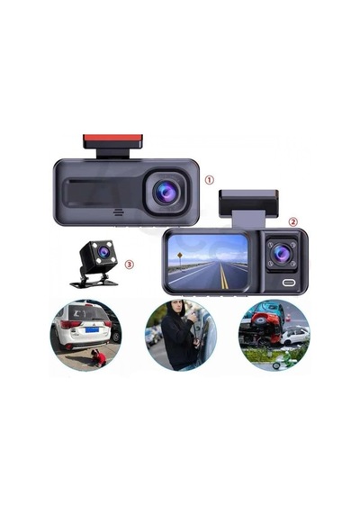 2 İnç Ips Ekranlı 1080p Full Hd 3 Kameralı Araç İçi Kamera Sistemi Ön İç Arka Kamera, 64gb Hafıza