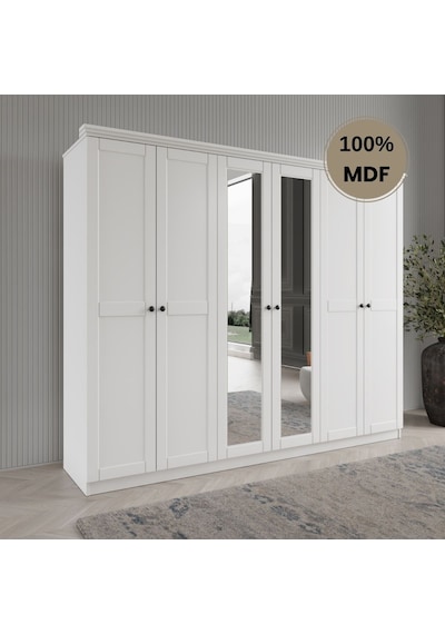 Dali 6 Kapılı Mdf Country Gardırop Beyaz