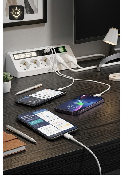 5 Li Akım Korumalı Priz 2500w 2 Usb + 2 Type-c Hızlı Şarj Led Gece Lambalı Dokunmatik Beyaz - 924469238