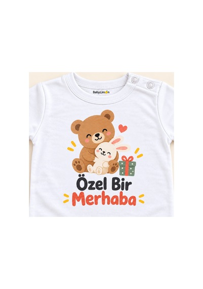 Babylimon Özel Bir Merhaba Beyaz Kısa Kollu Çıtçıtlı Bebek Zıbını Beyaz - Özel Bir Merhaba - 928161936 Beyaz - Özel Bir Merhaba