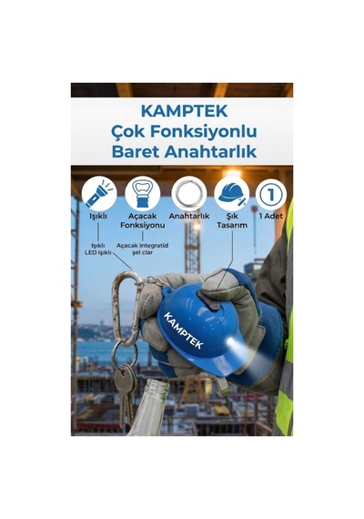 Baret Tasarım Anahtarlık Açacak Fonksiyonlu Işıklı Tasarım Anahtarlık Baret Mavi Mavi