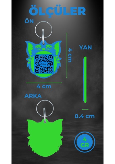 Petjoo 2.Nyan Cat Yeşil-Mavi Qr'lı Kedi Künyesi