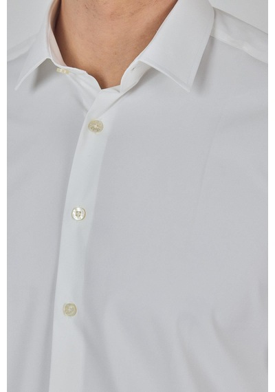 İmza Açık Krem Sert Yaka Cepsiz Gabardin Uzun Kol Slim Fit Esnek Gömlek 1004250234 Açık Krem