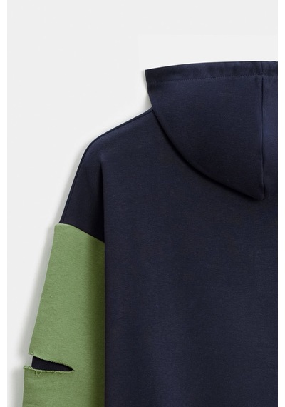 Shooter Sportwear Shooter Erkek Oversize Kapüşonlu Baskılı Kanguru Cepli Sweatshirt Lacivert - Haki