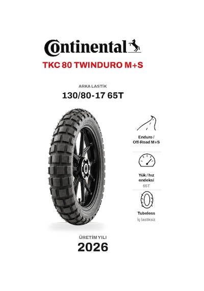 Continental Tkc 80 Twinduro M+s 130/80-17 65t Arka Motosiklet Lastiği 2026