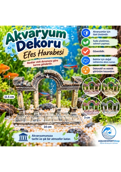 Akvaryum Dekoru - Efes Harabeleri - Salınım Yapmaz - Balıklar İçin Güvenli
